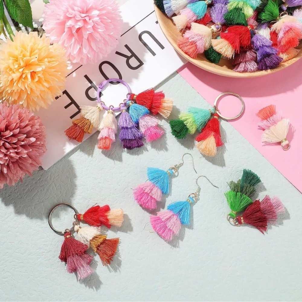 90 COLORFUL TIERED TASSELS for Earrings, Keychains, Crafts & More! 10 Colors